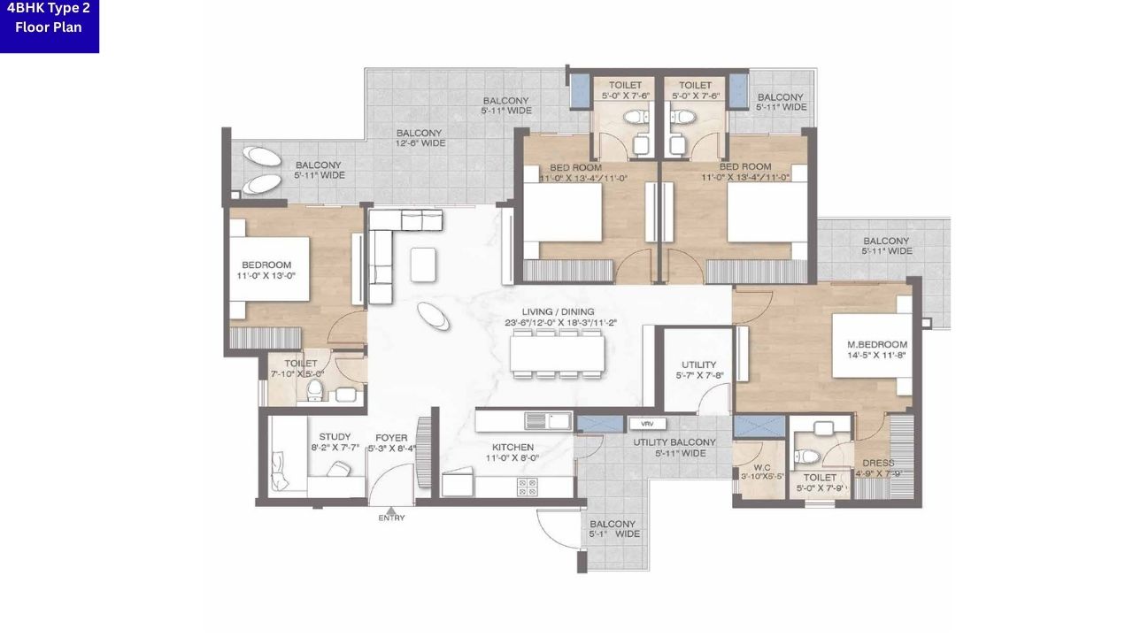 M3M Crown 4BHK Type 2 Floor Plan