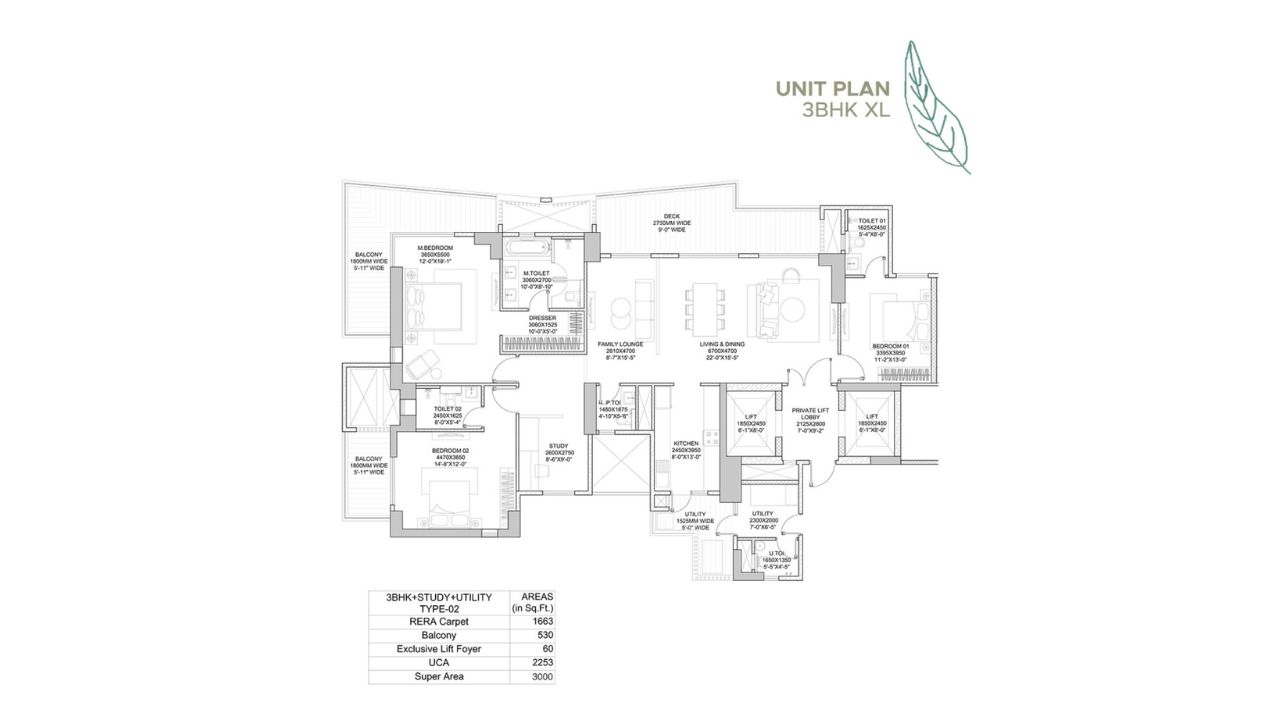HCBS Twin Horizon Floor Plan 3 BHK Type 2