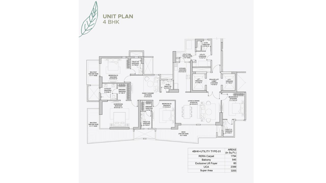 HCBS Twin Horizon Floor Plan 4 BHK Type 1