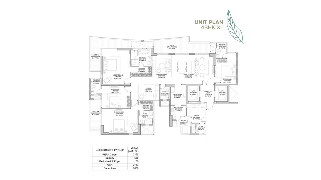 HCBS Twin Horizon Floor Plan 4 BHK Type 2