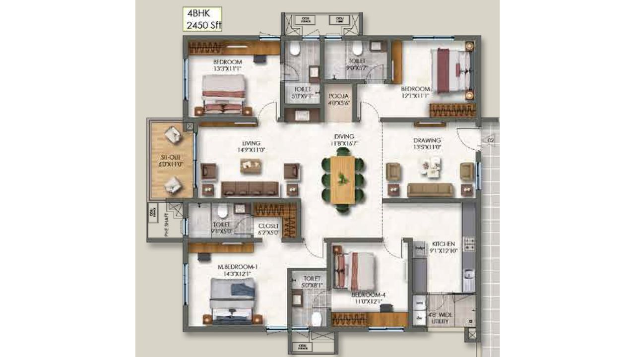 Team4 ARIA Miyapur Hyderabad Floor Plan 4 BHK