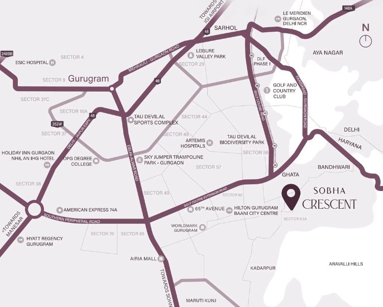 Sobha Crescent Sector 63A Gurgaon Location Map