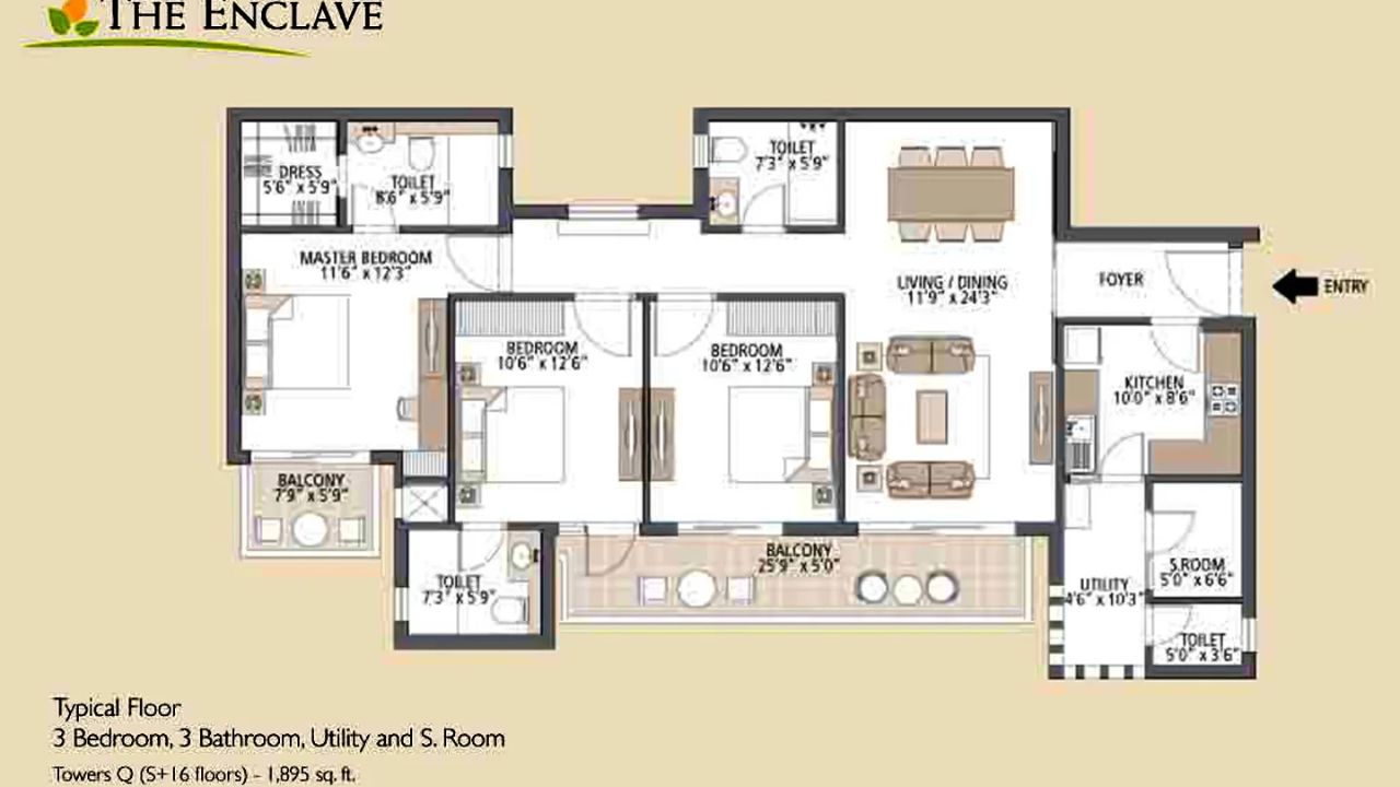Emaar MGF The Enclave Sector 66 Floor Plan 3BHK Type 1