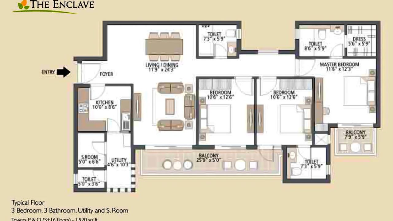 Emaar MGF The Enclave Floor Plan 3BHK Type 2