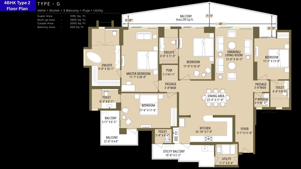 ABA Cleo County 4BHK Type 2 Floor Plan