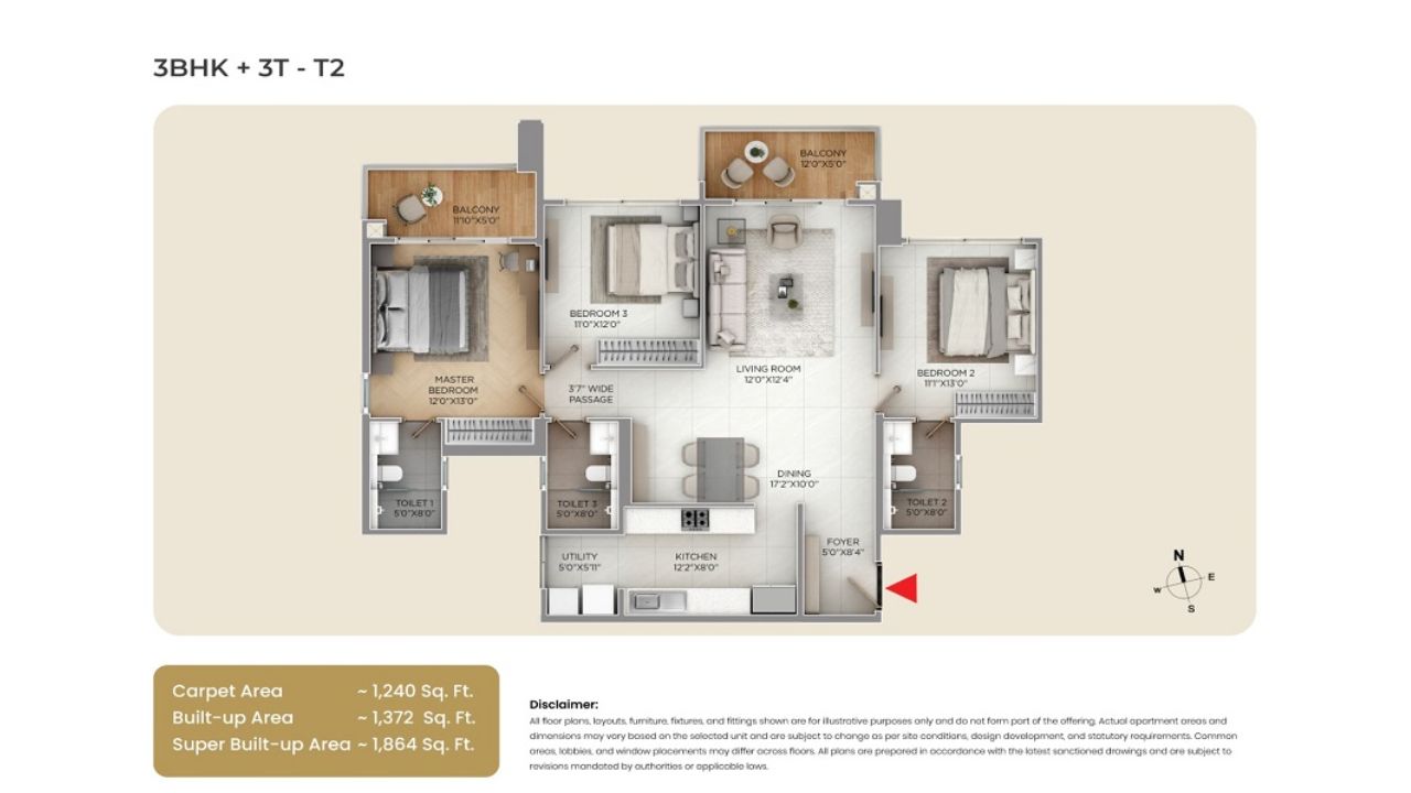 Purva Silver Sky Electronic City Bangalore Floor Plan 3 BHK