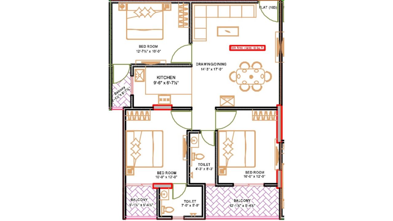Kalyan Eva Jagatpura Jaipur Floor Plan 3 BHK