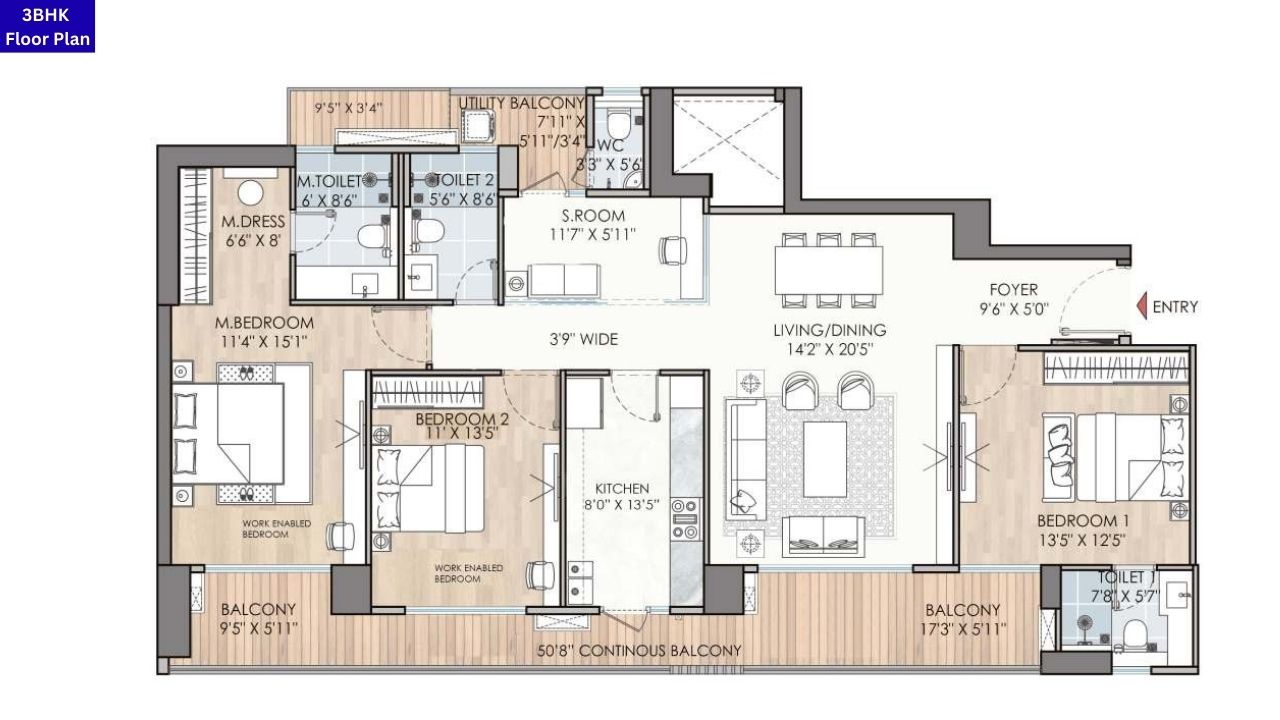 Puri Diplomatic Residences 3BHK Floor Plan