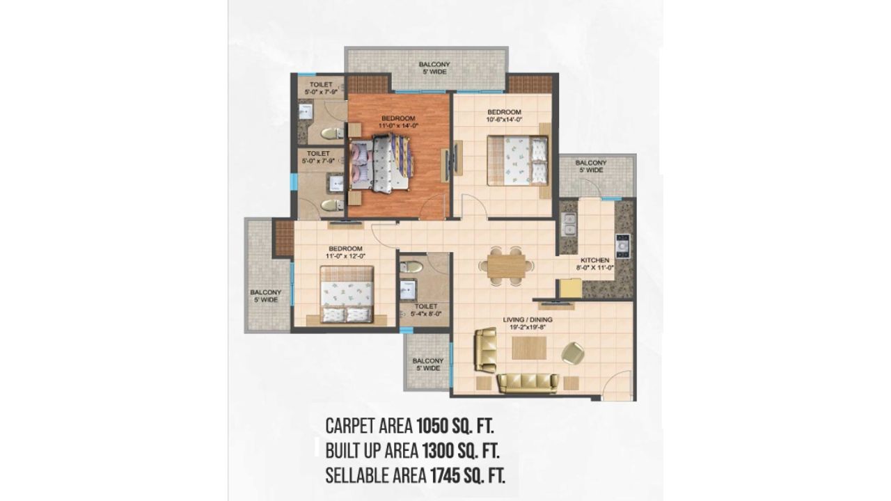 PS Apartment Vrindavan Yojna Lucknow Floor Plan 2BHK