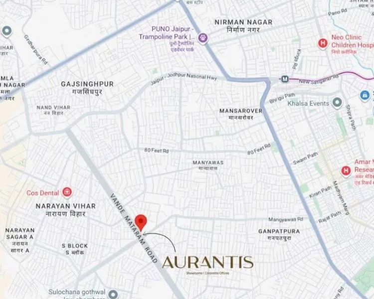 Samanvay Aurantis Mansarovar Extension Jaipur Location Map