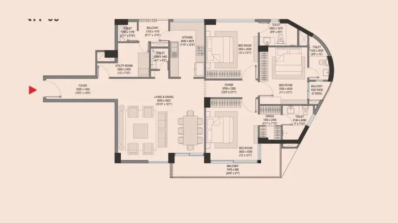 Godrej Connaught One Floor Plan 3 BHK