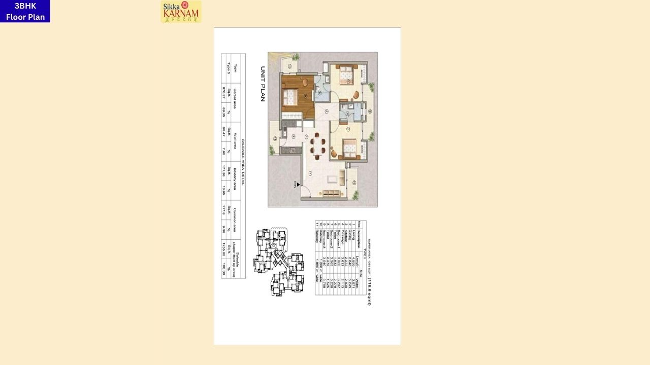 Sikka Karnam Greens 3BHK Floor Plan