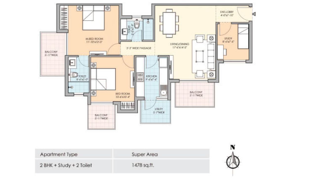 M3M Natura Floor Plan 2BHK Type 3