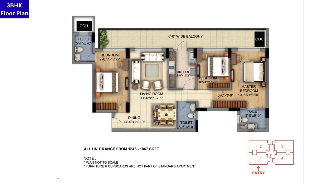 DLF The Skycourt 3BHK Floor Plan