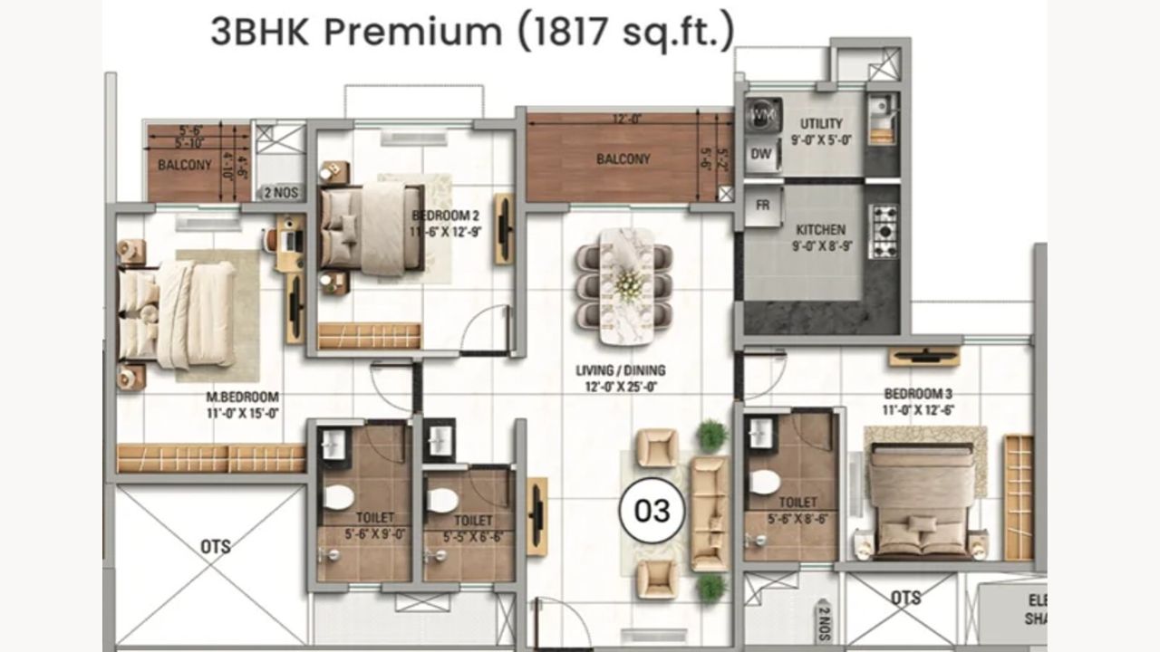 TVS Emerald Altura Floor Plan 3BHK