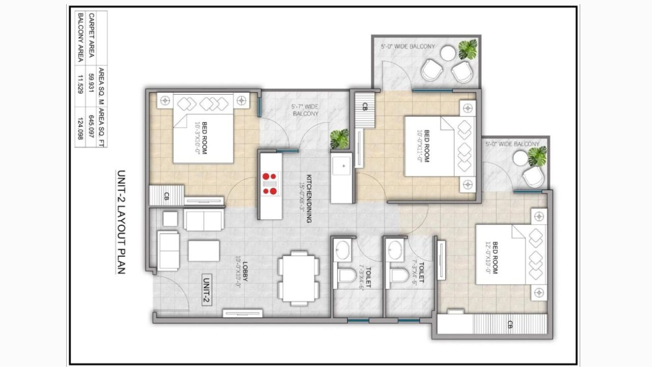 4S Aster Avenue 2 Floor Plan 3BHK