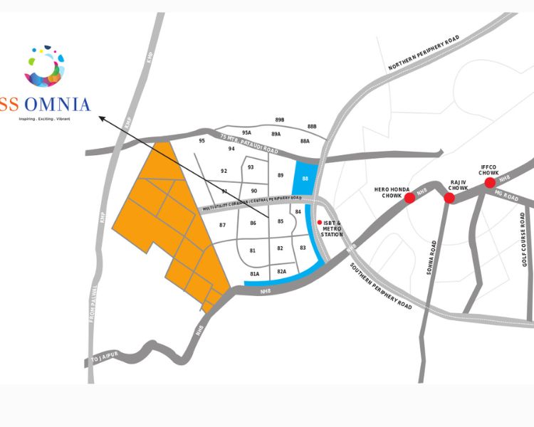 SS Omnia Sector 86 Gurgaon Location Map