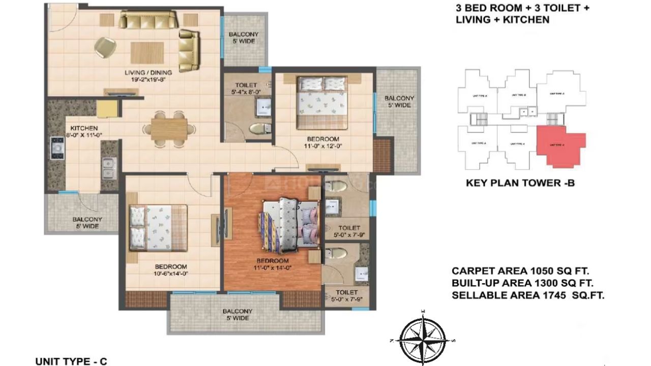 PS Apartment Vrindavan Yojna Lucknow Floor Plan 3BHK