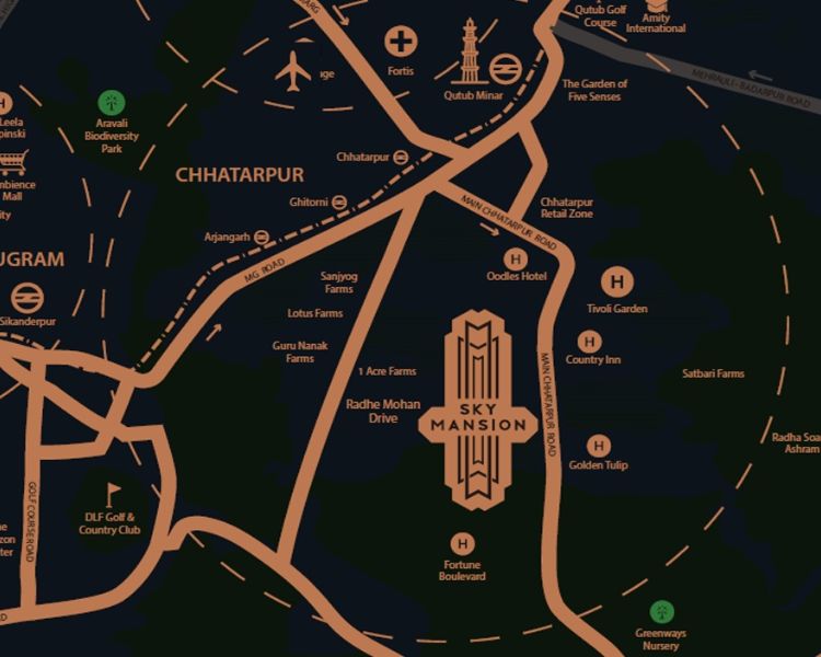 Risland Sky Mansion Chattarpur Delhi Location Map