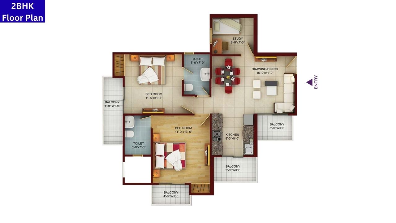 Samridhi Luxuriya Avenue 2BHK Floor Plan