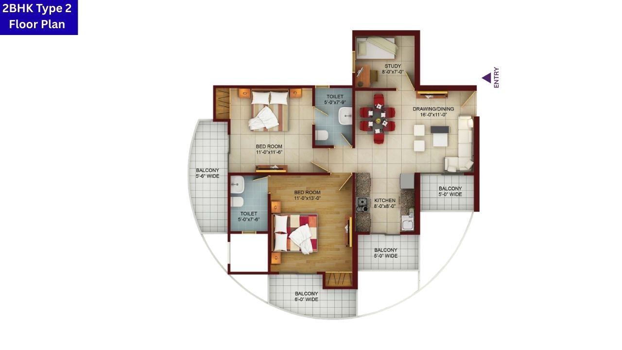 Samridhi Luxuriya Avenue 2BHK Type 2 Floor Plan