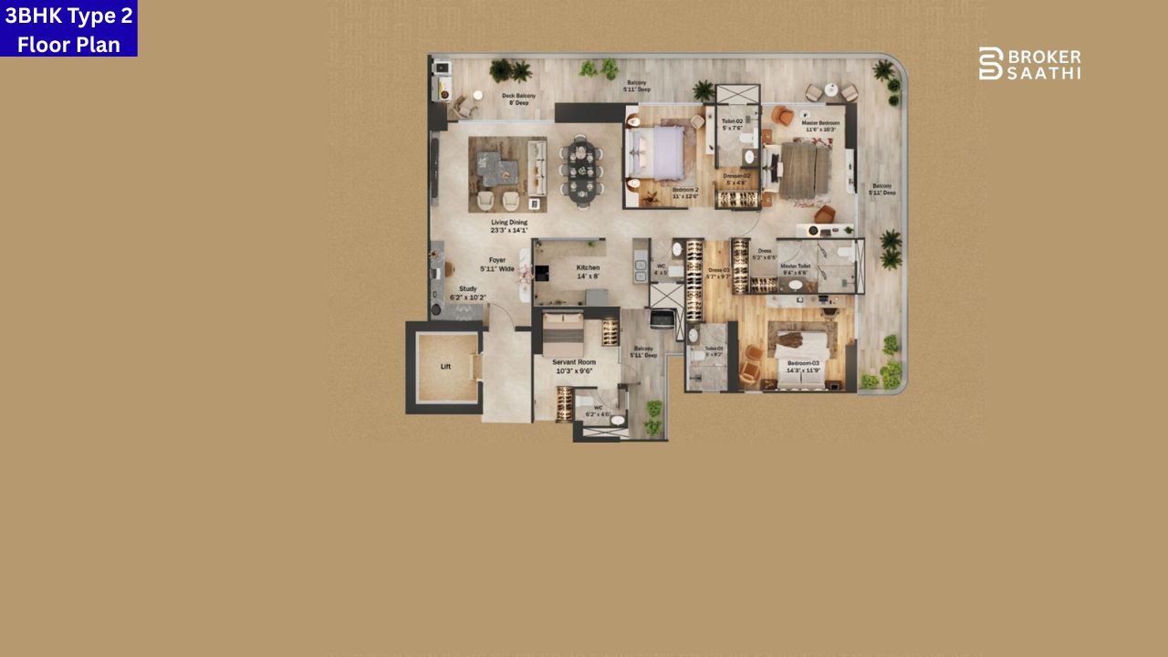 Trevoc Residences Gurgaon 3BHK Type 3 Floor Plan