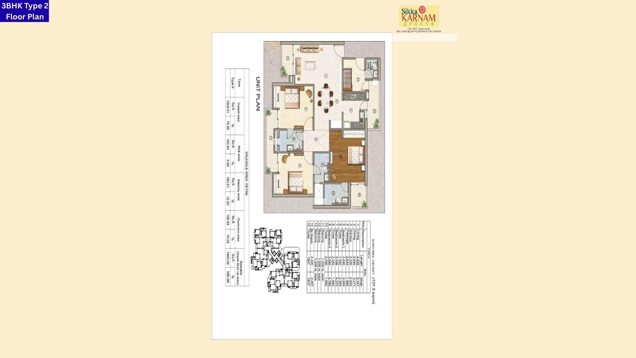 Sikka Karnam Greens Noida 3BHK Type 2 Floor Plan