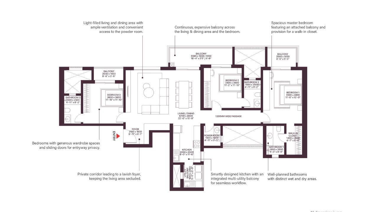Sobha Crescent Floor Plan 3 BHK