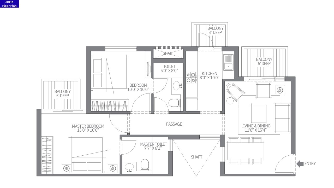 Emaar MGF Emerald Hills 2BHK type 2 Floor Plan