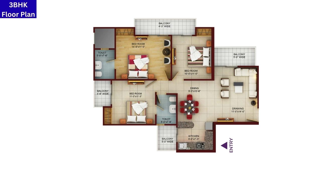 Samridhi Luxuriya Avenue Sector 150 3BHK Floor Plan