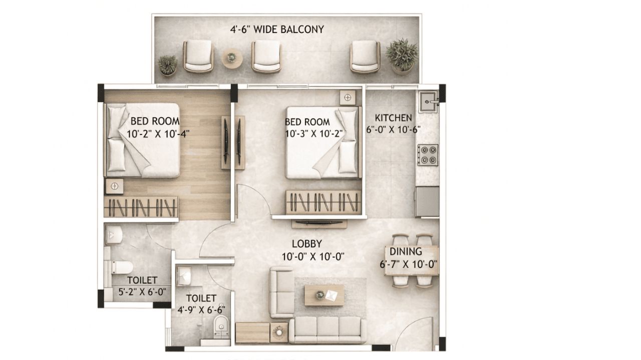 Ycon Platinum Heights Floor Plan 2BHK Type 1