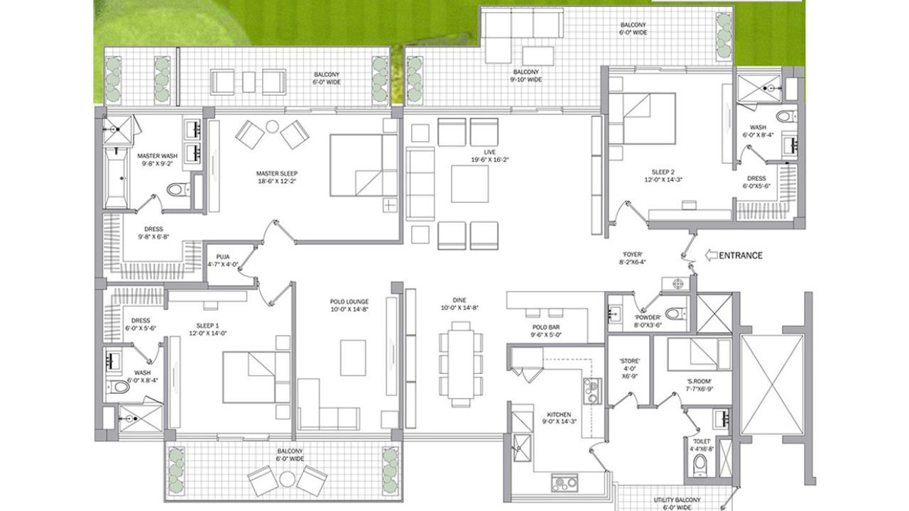 M3M Polo Suites Floor Plan 3BHK