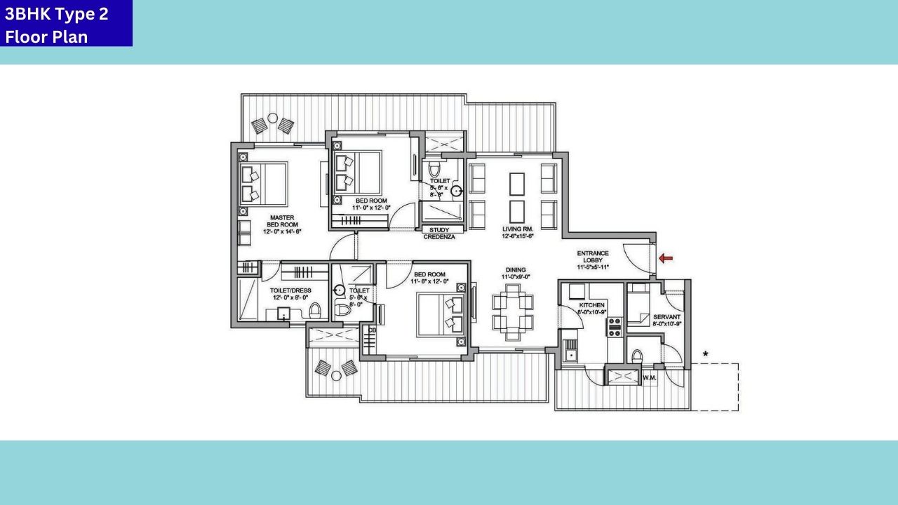 Sanskruti  View 3BHK Type 3 Floor Plan