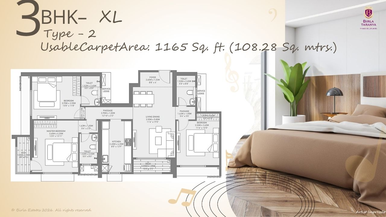 Birla Taranya Kalwa Thane 3BHK Type 2 Floor Plan