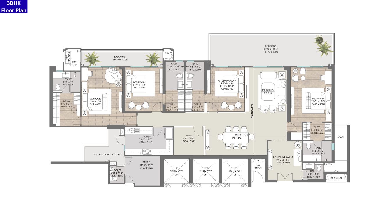 AU The Sunflower 3BHK Floor Plan