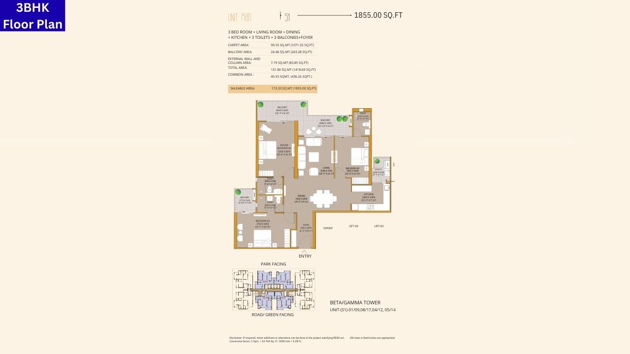 SKA Divine 3BHK Floor Plan