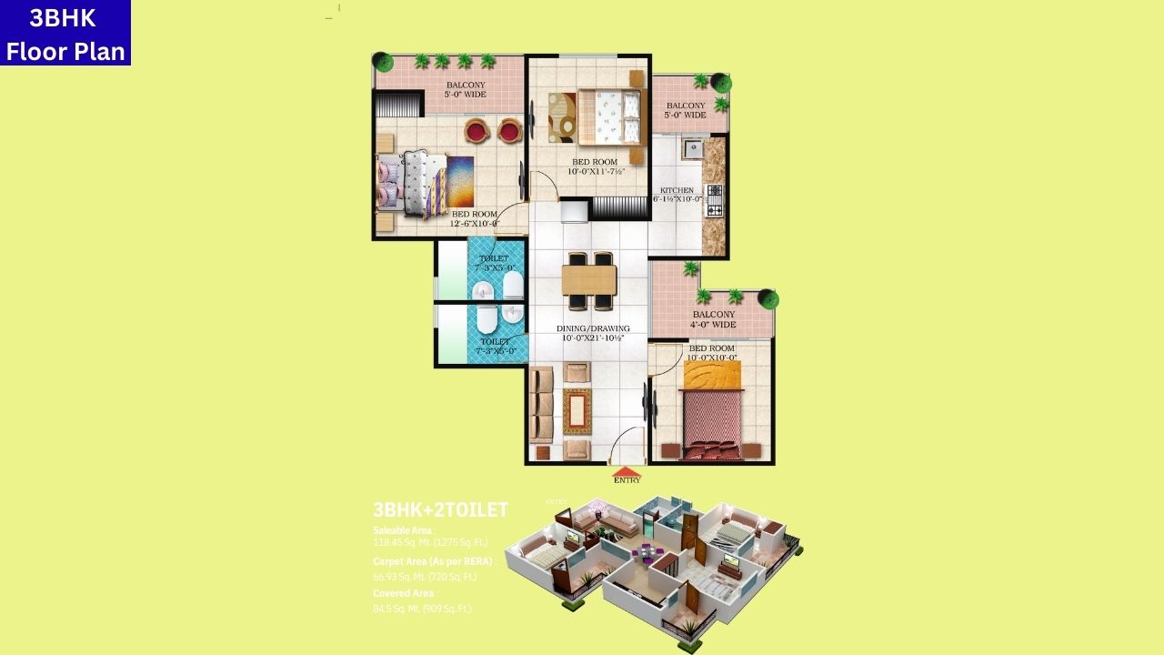 Windsor Paradise Ghaziabad 3BHK Floor Plan