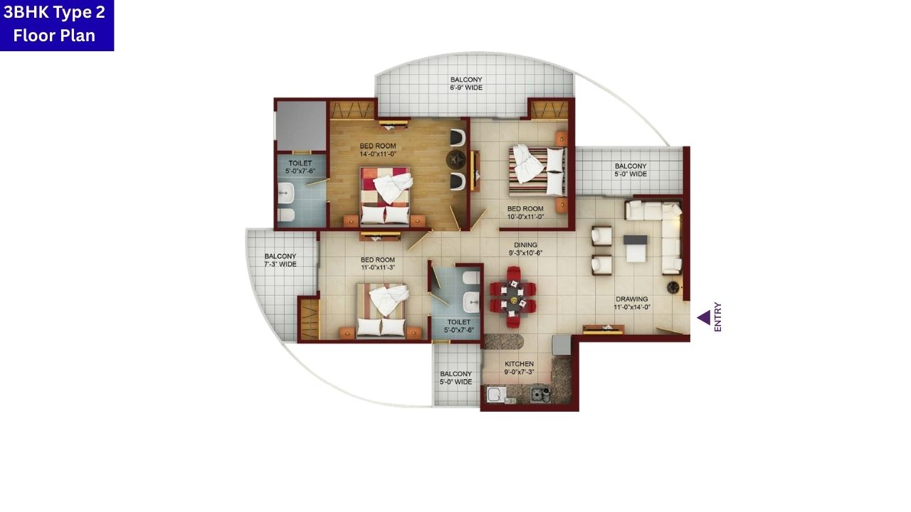 Samridhi Luxuriya Avenue Noida 3BHK Type 2 Floor Plan
