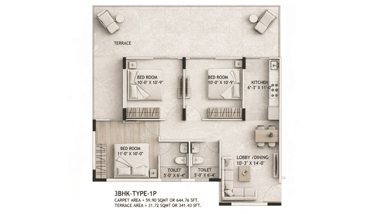 Ycon Platinum Heights Floor Plan 3BHK Type 1