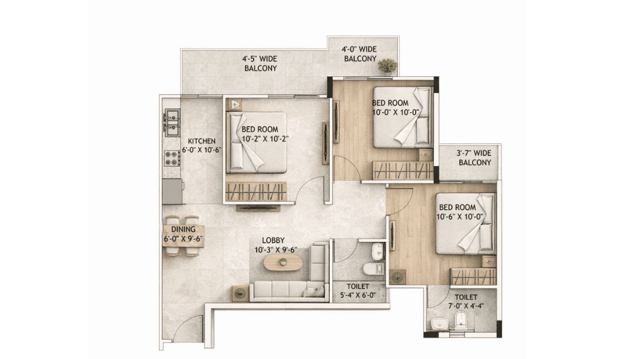 Ycon Platinum Heights Floor Plan 3BHK Type 2
