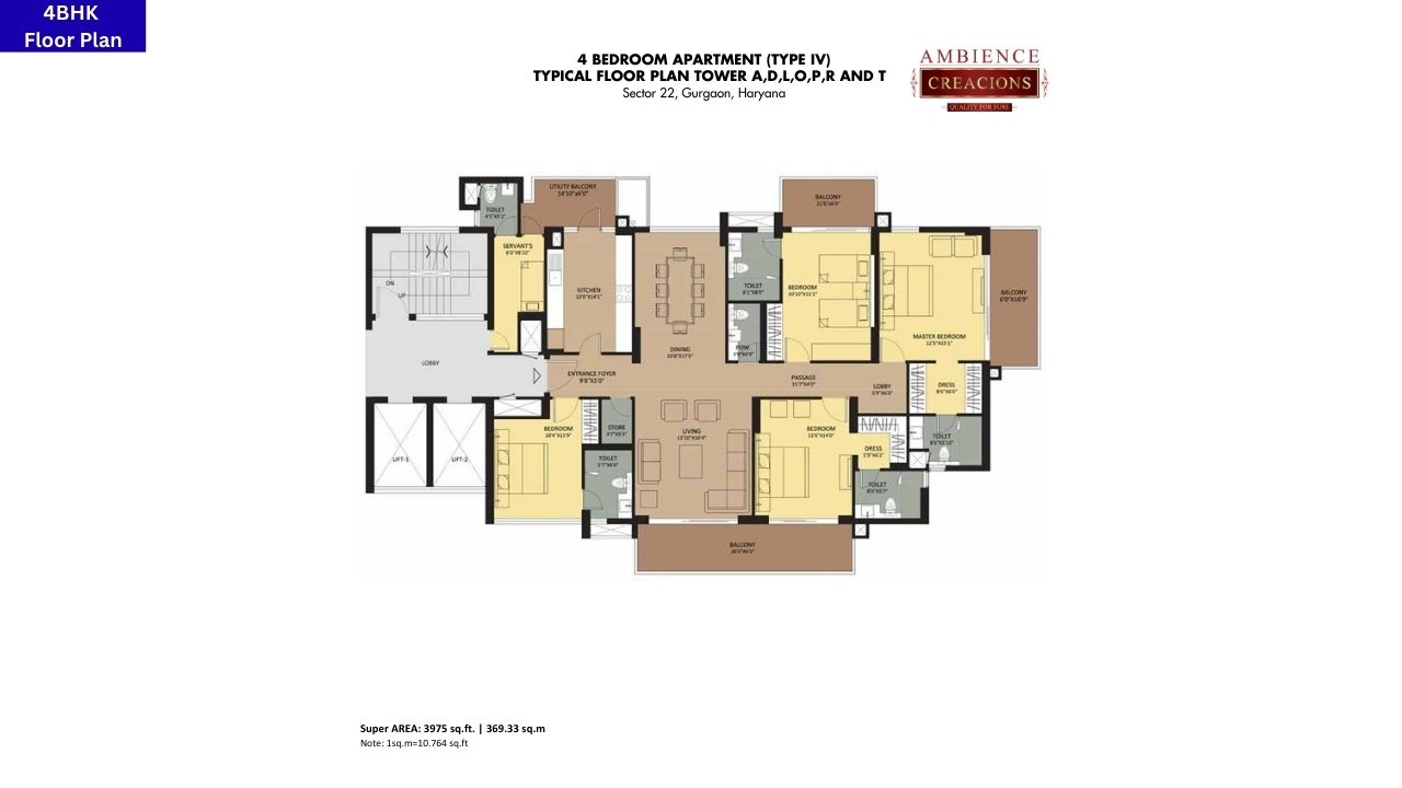 Ambience Creacions 4BHK Floor Plan