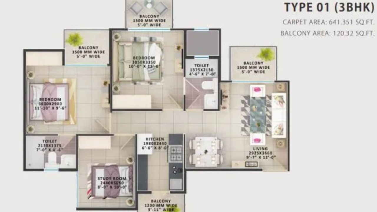 Signature Global Orchard Avenue Floor Plan 3BHK