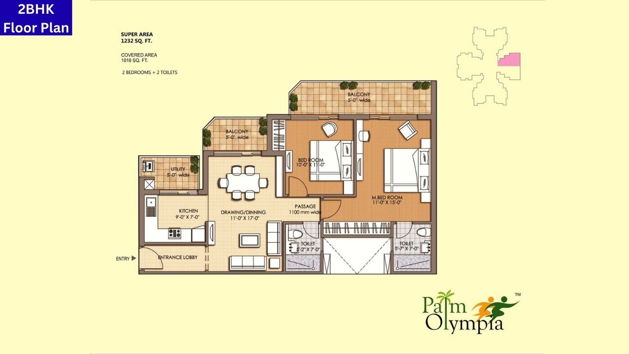Sam Palm Olympia 2BHK Floor Plan
