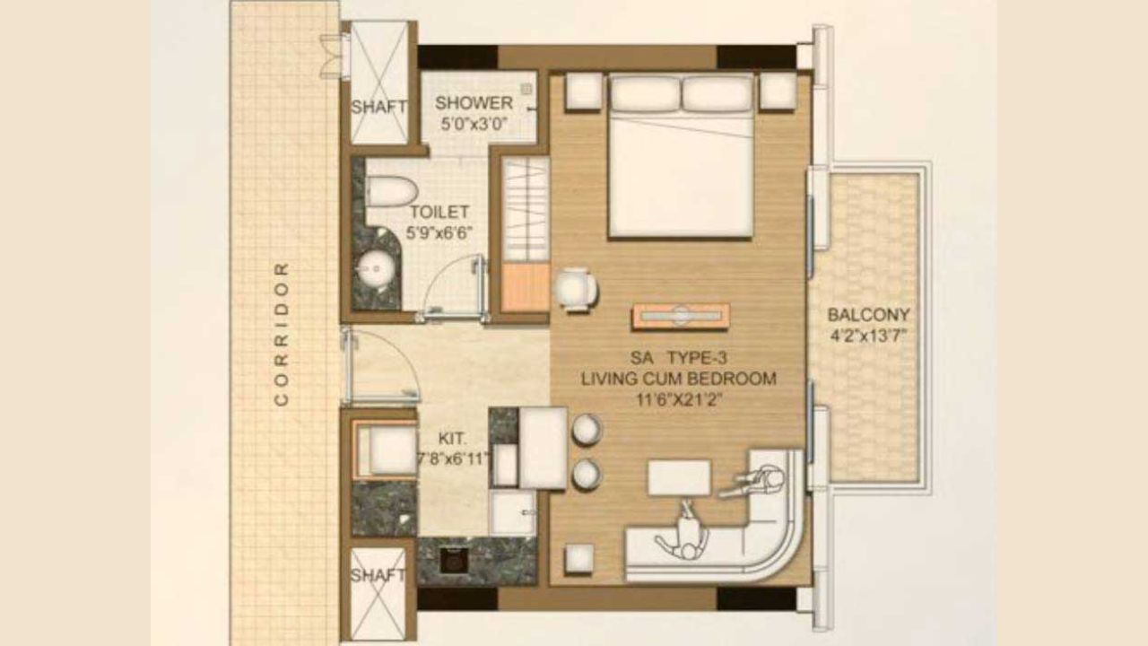 M3M Royal Regalia Sector 67 Gurgaon Floor Plan 1 BHK