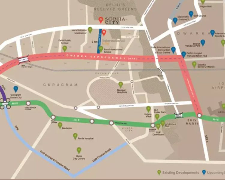 Sobha Vista Residences Sector 108 Gurgaon Location Map