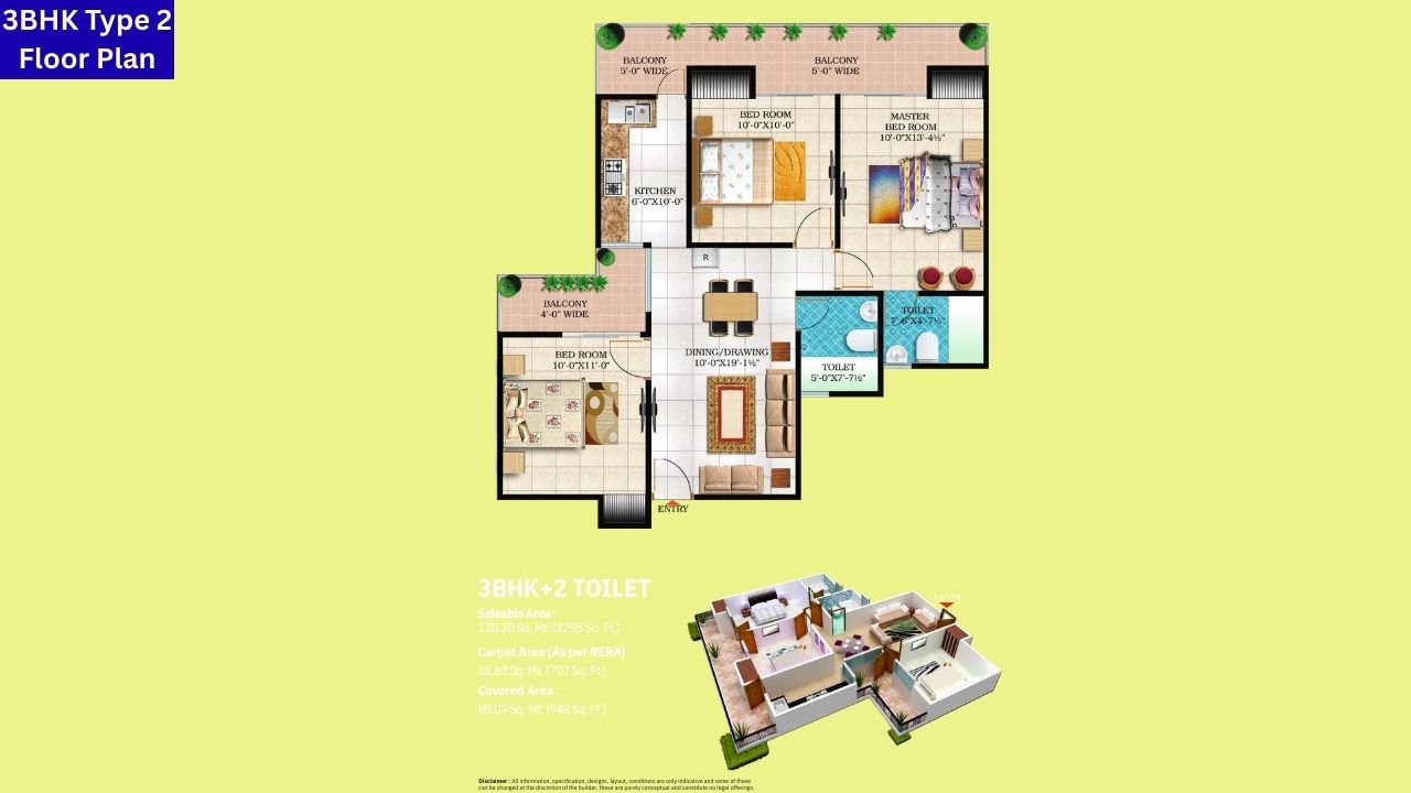 Windsor Paradise Ghaziabad 3BHK Type 2 Floor Plan