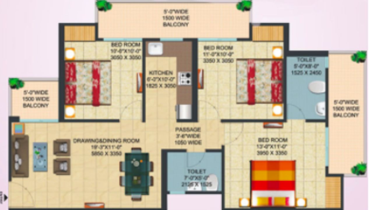 Ajnara Integrity Floor Plan 3BHK