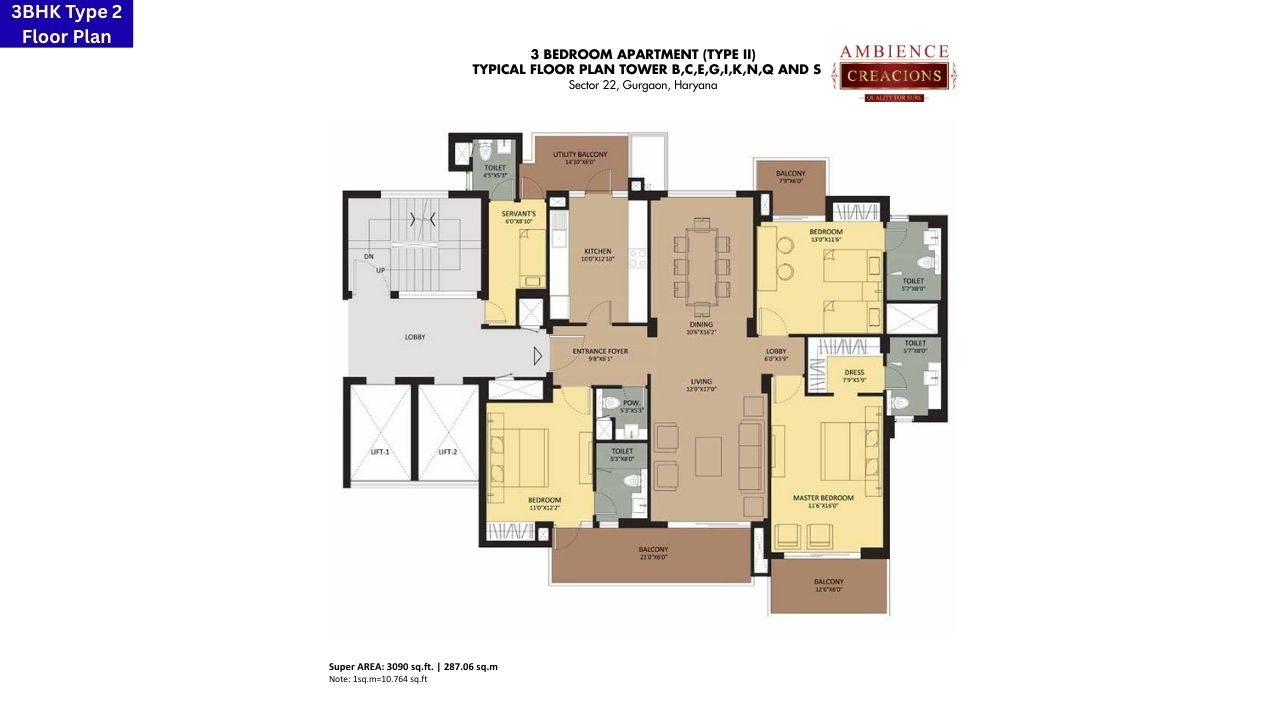 3BHK Type 2 Floor Plan