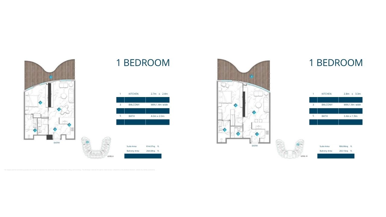 BNW Aqua Arc Dubai 1BR Type 2 Floor Plan