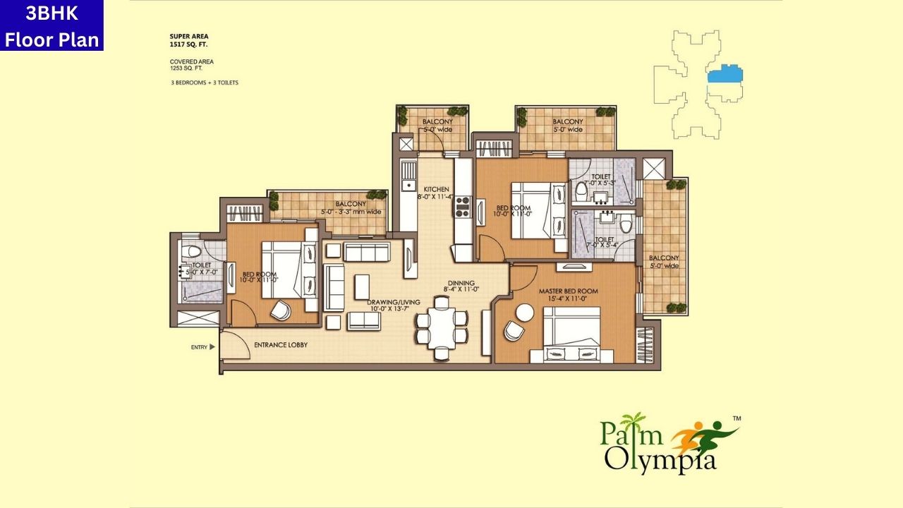 Sam Palm Olympia Noida 3BHK Floor Plan